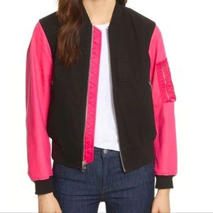 NWOT Rag & Bone/ Jeans Black Pink Dani Bomber Jacket Size XXS